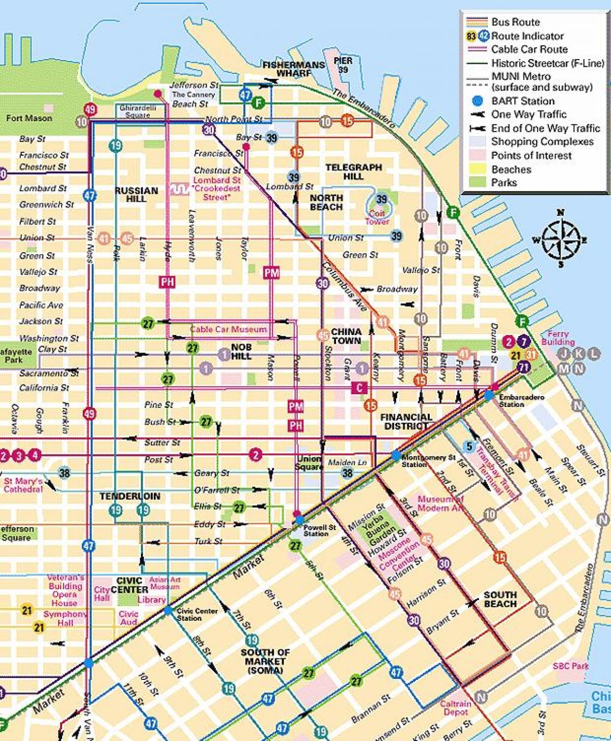 köysirata linjat San Francisco kartta