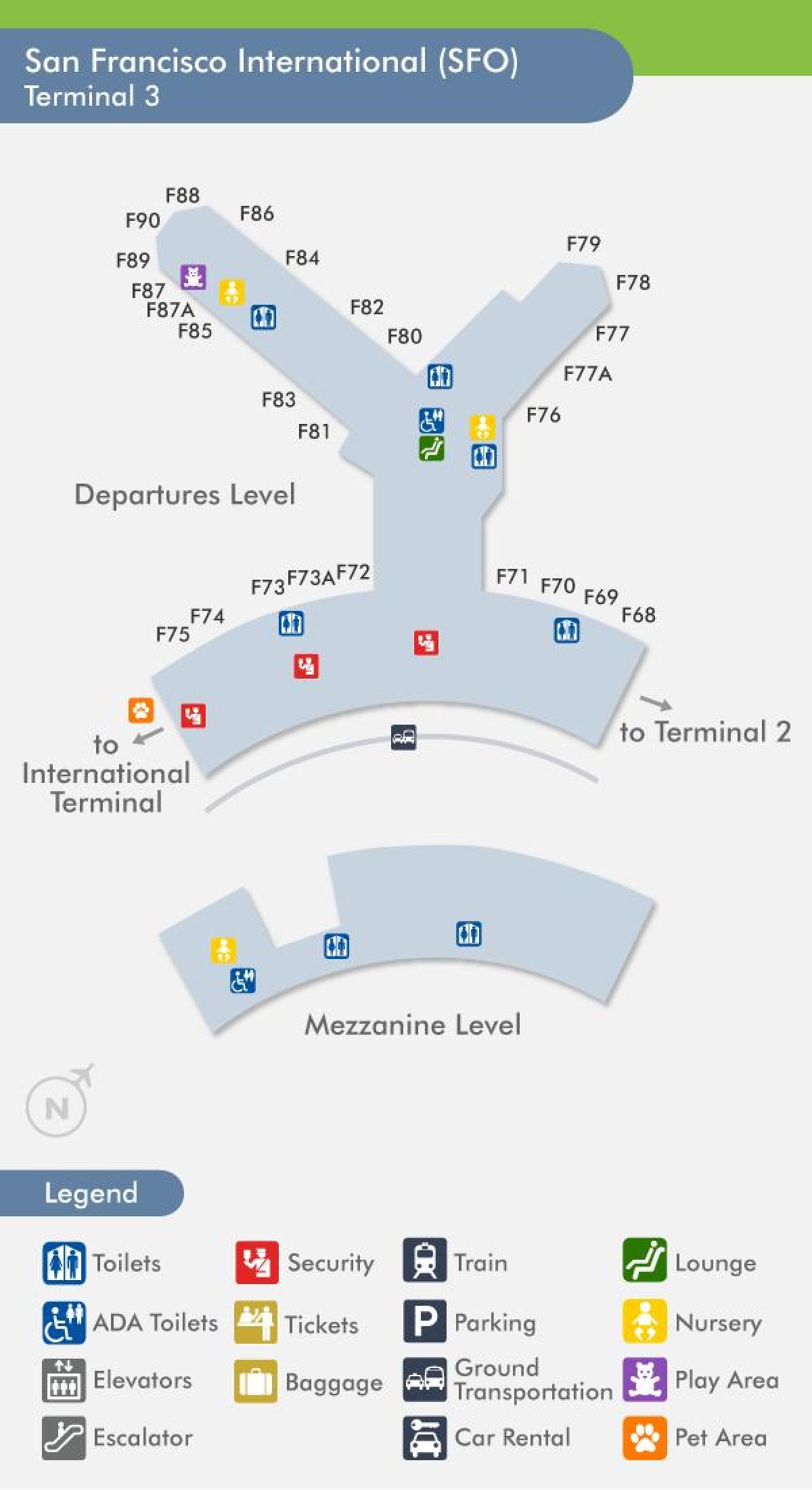 SFO lentokenttä kartta terminal 3