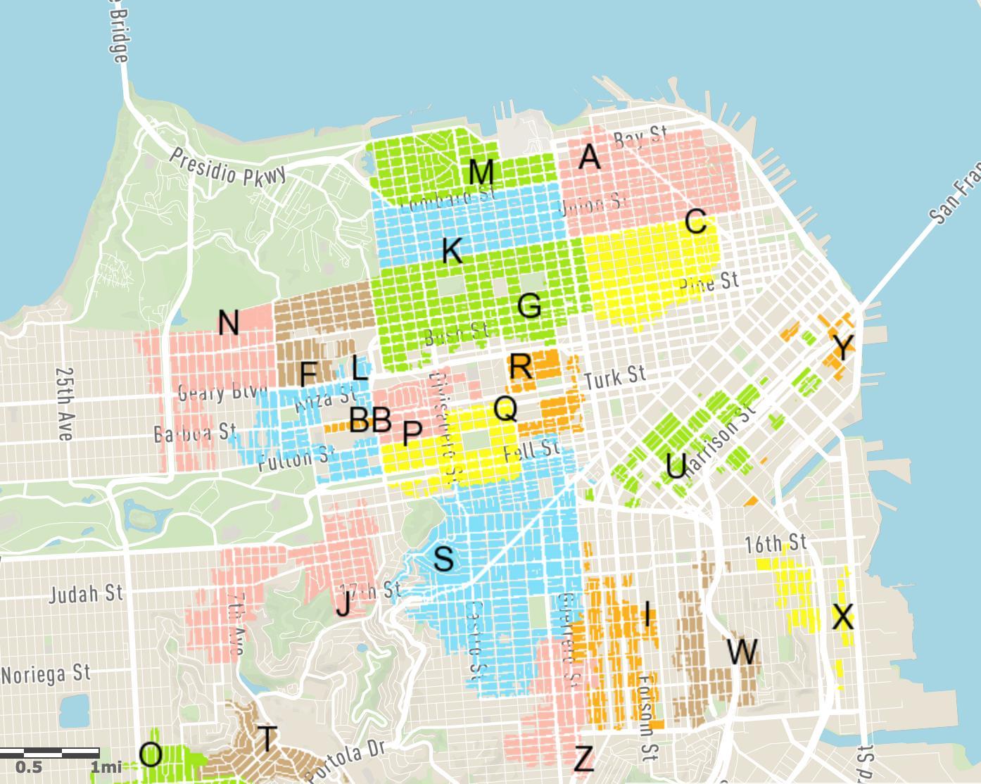 San Francisco ilmainen pysäköinti kartta - Ilmainen kadulla pysäköinti San  Francisco kartta (Kalifornia, USA)