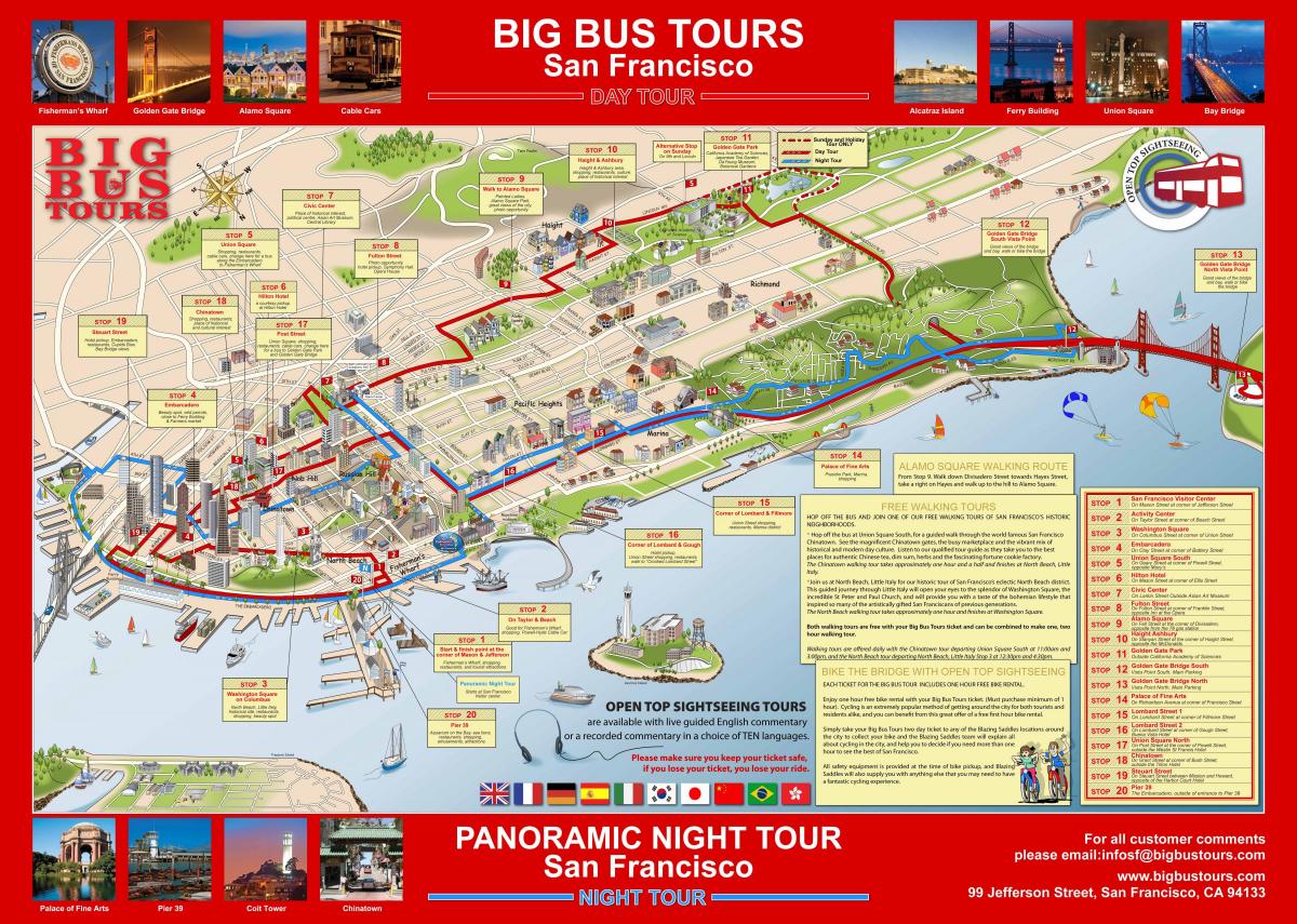 iso punainen bussi San Francisco kartta