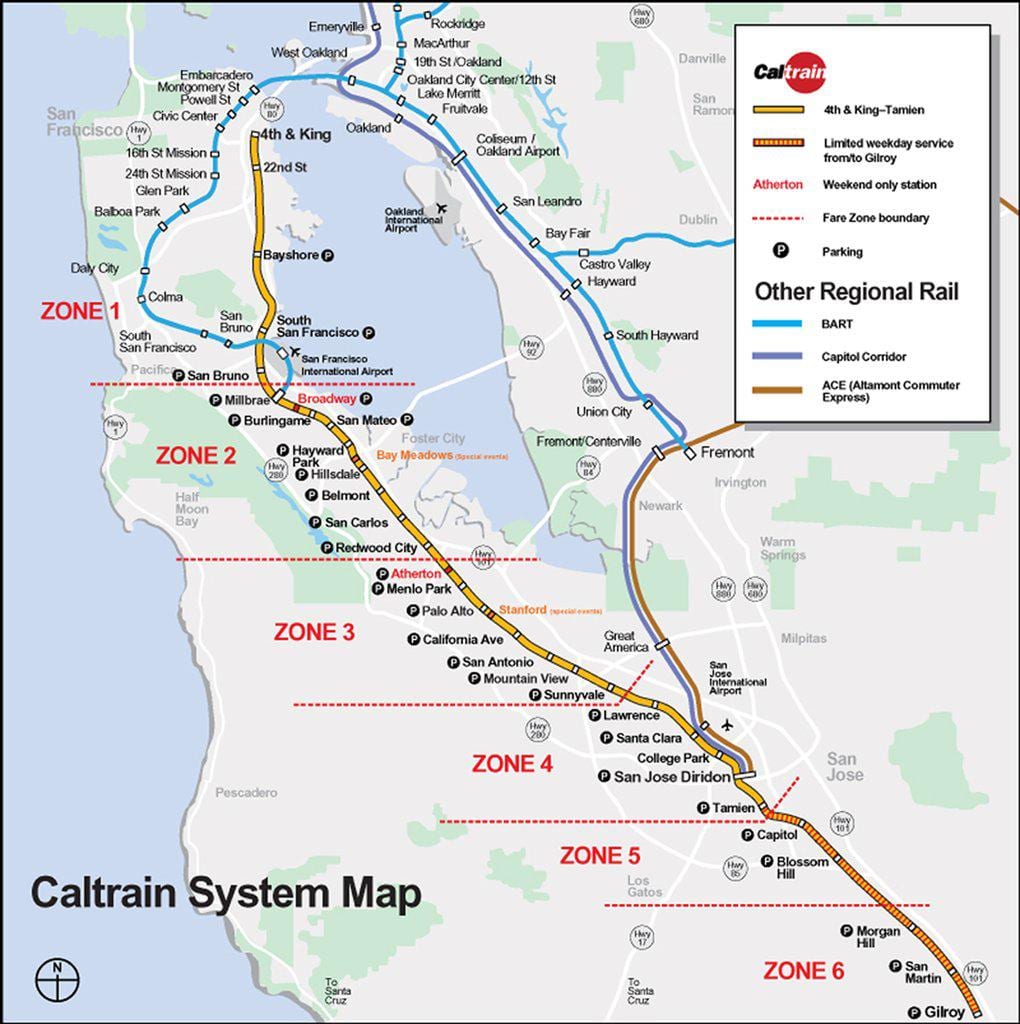 caltrain kartta reitti