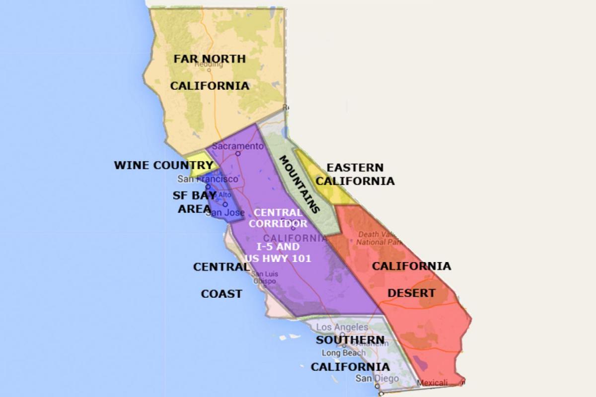 Kartta kaliforniassa, pohjoiseen San Francisco