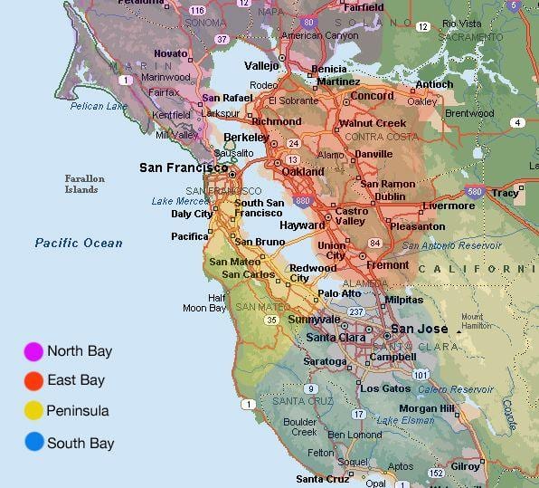 San Franciscon alueen kartta ja ympäröivän alueen