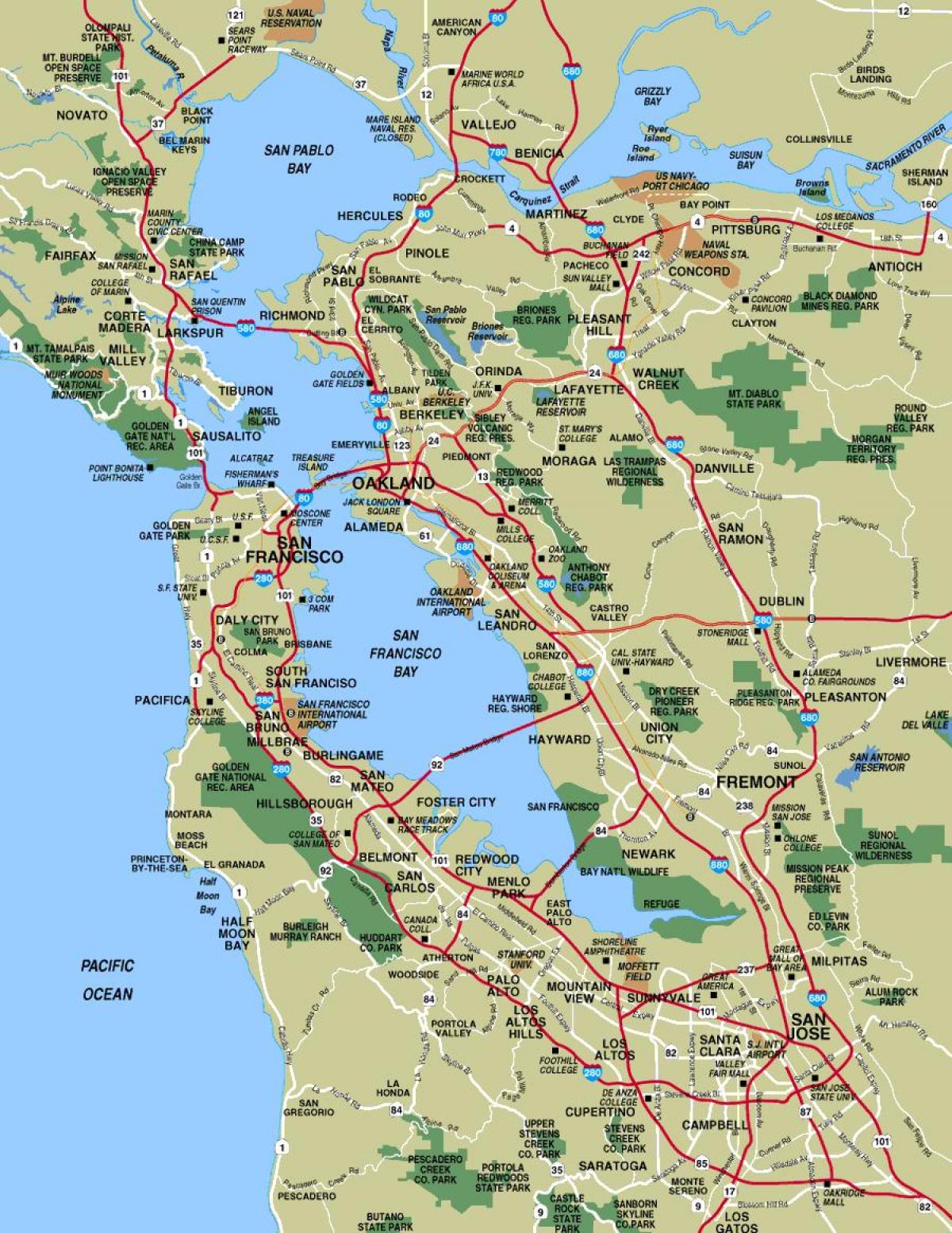kartta kaupungeissa ympäri San Francisco