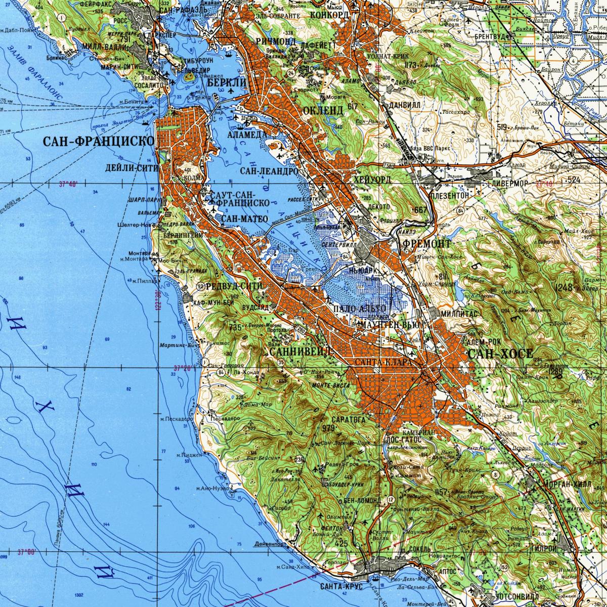 San Francisco bay area topografinen kartta