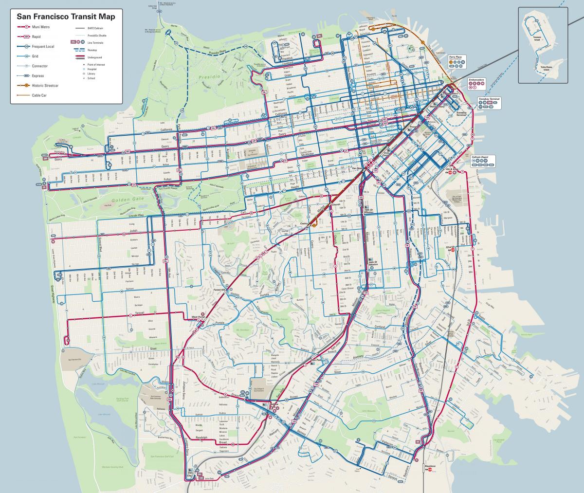 San Francisco bussilinjat kartta