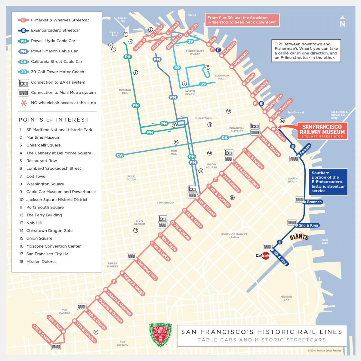 San Francisco cable car aikataulu kartta