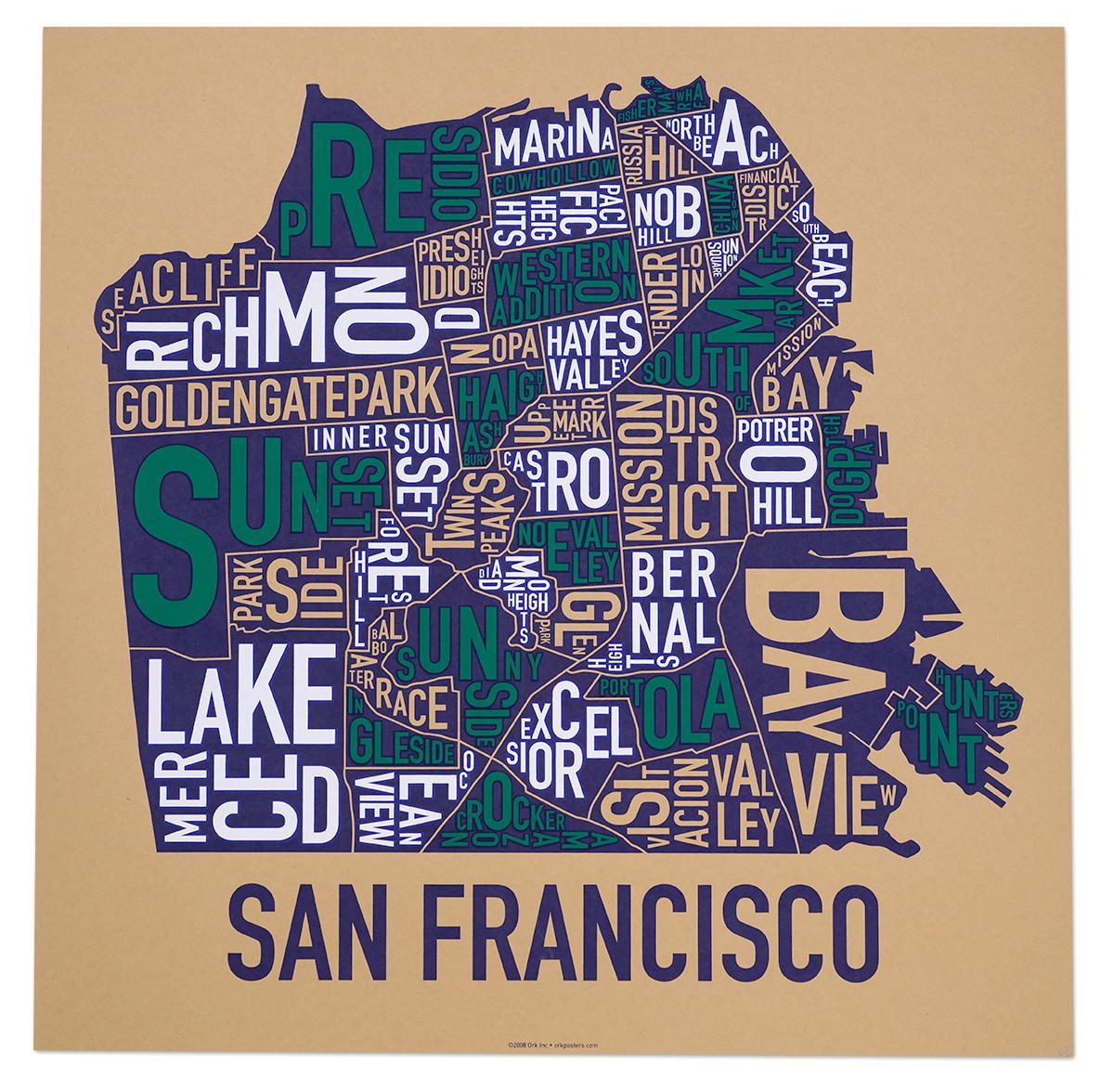 San Franciscon naapurustossa kartta juliste