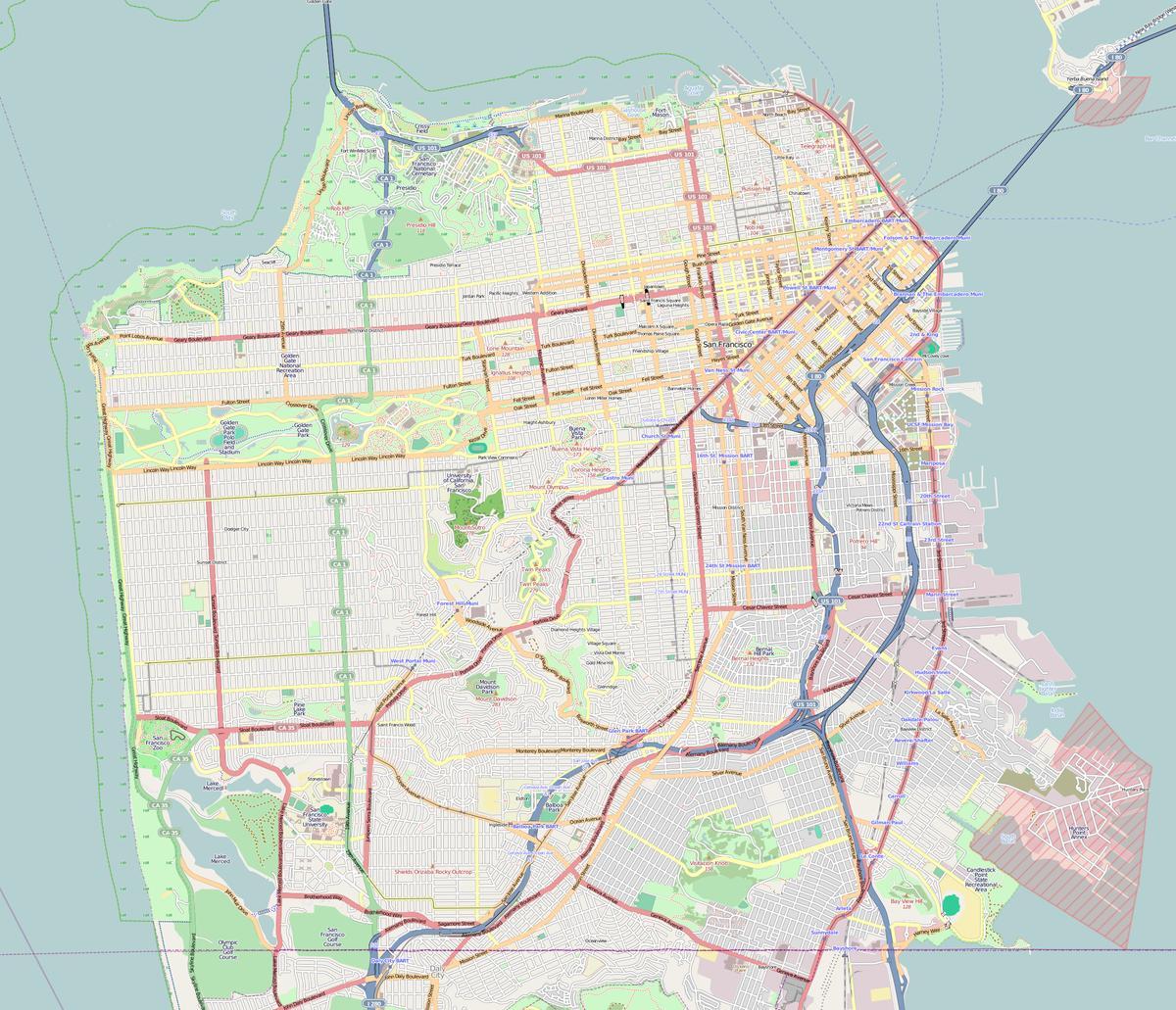 Kartta San Francisco ääriviivat