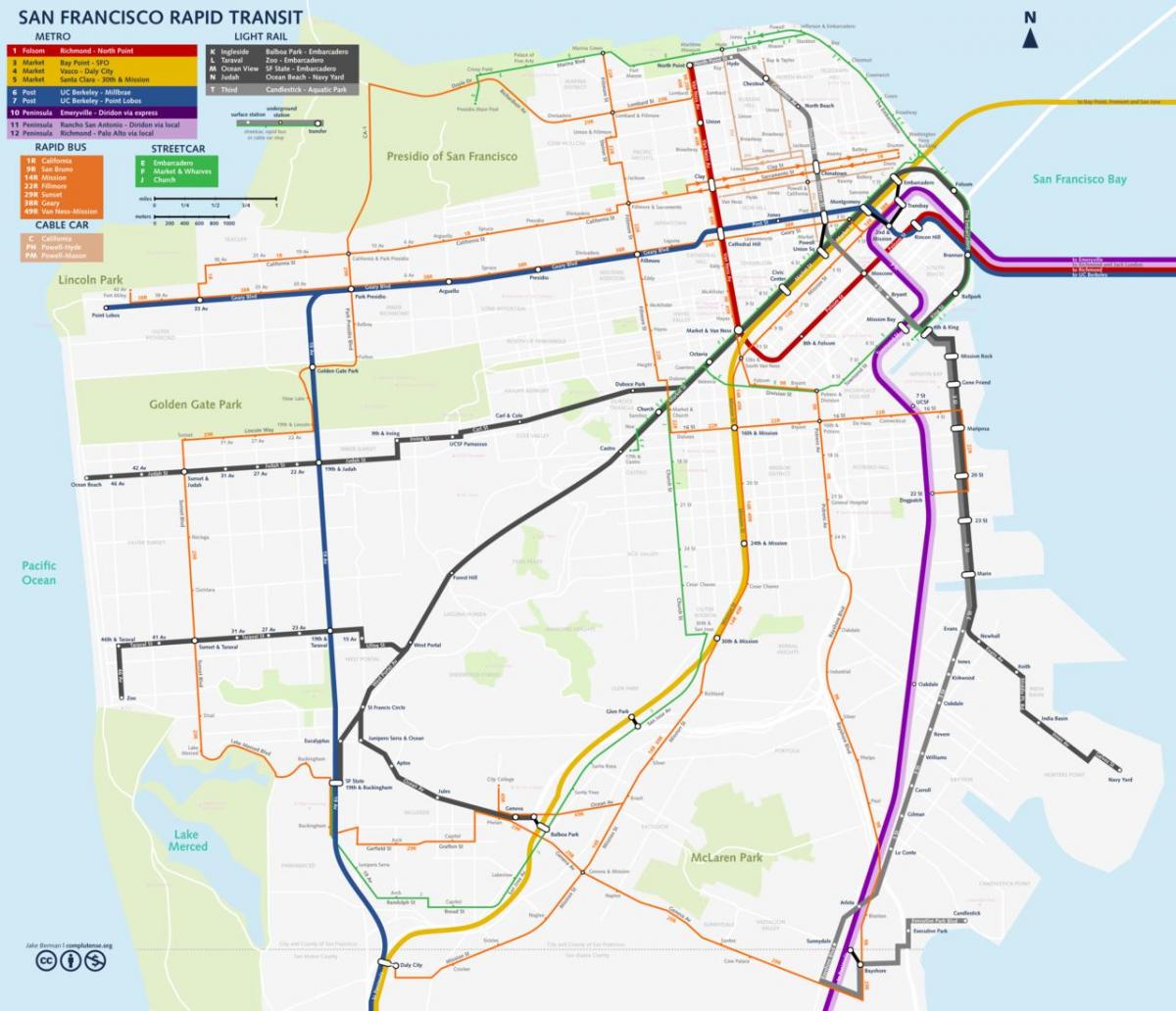 San Fran julkinen liikenne kartta