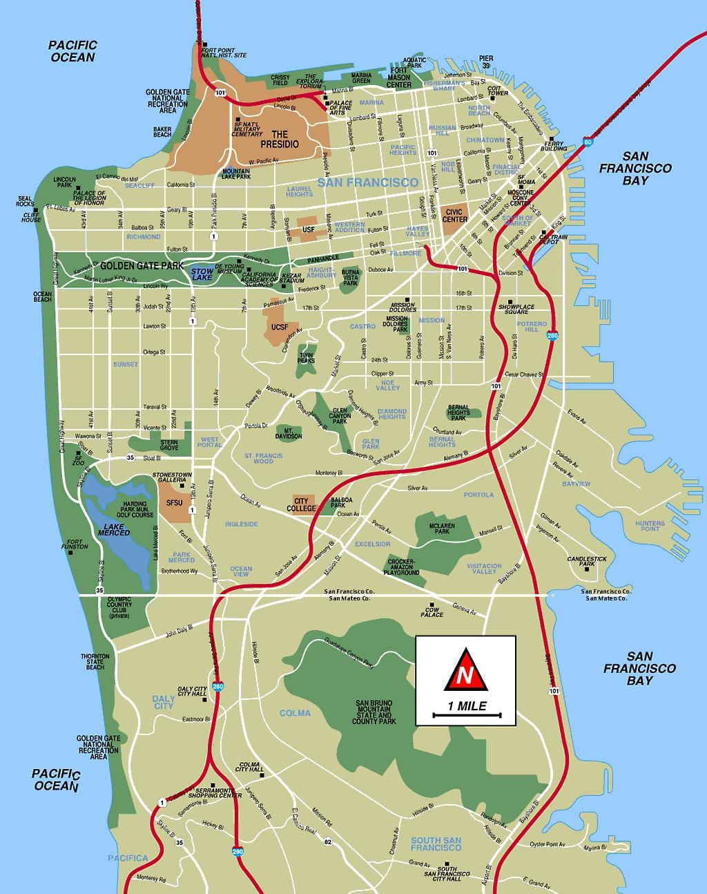 San Fran nähtävyydet kartta