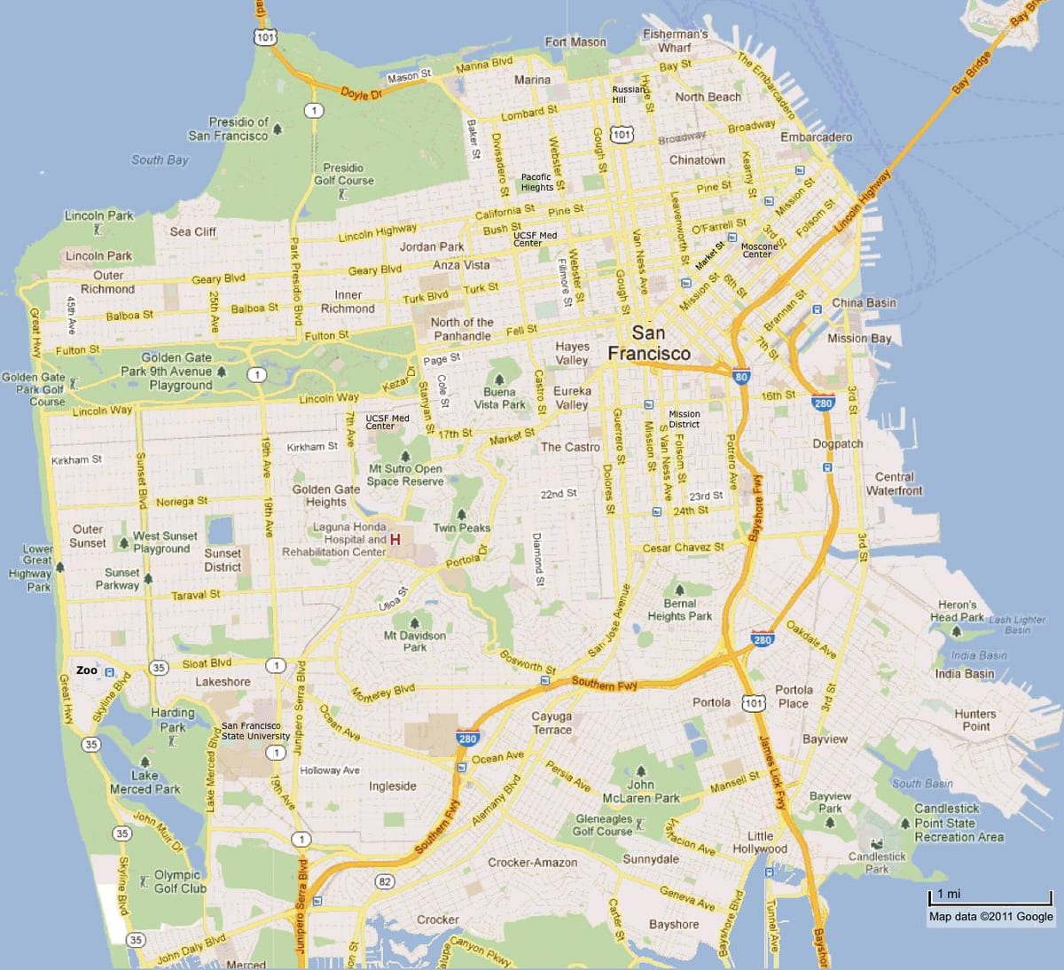 San Francisco nähtävyydet kartta