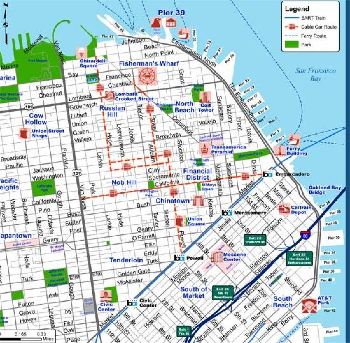 San Franciscon kaupungin turisti kartta