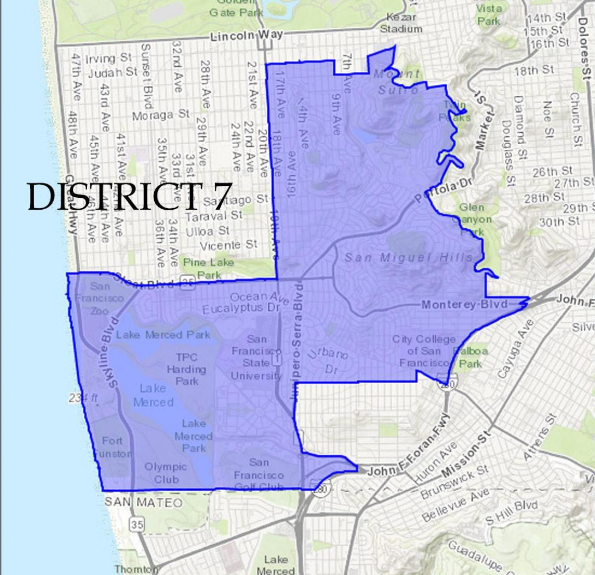 Kartta San Francisco district 7 