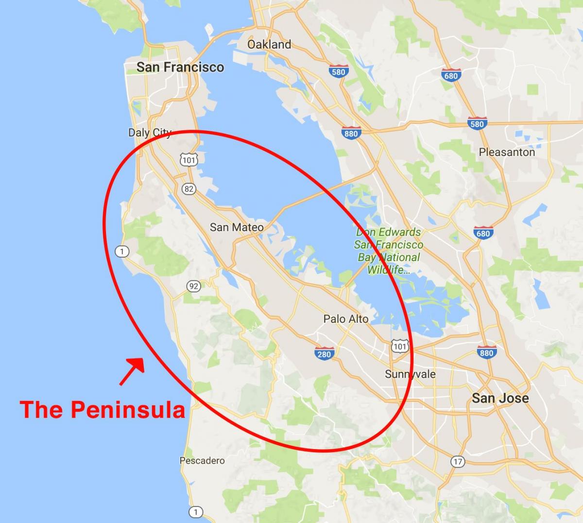 Kartta San Francisco peninsula 