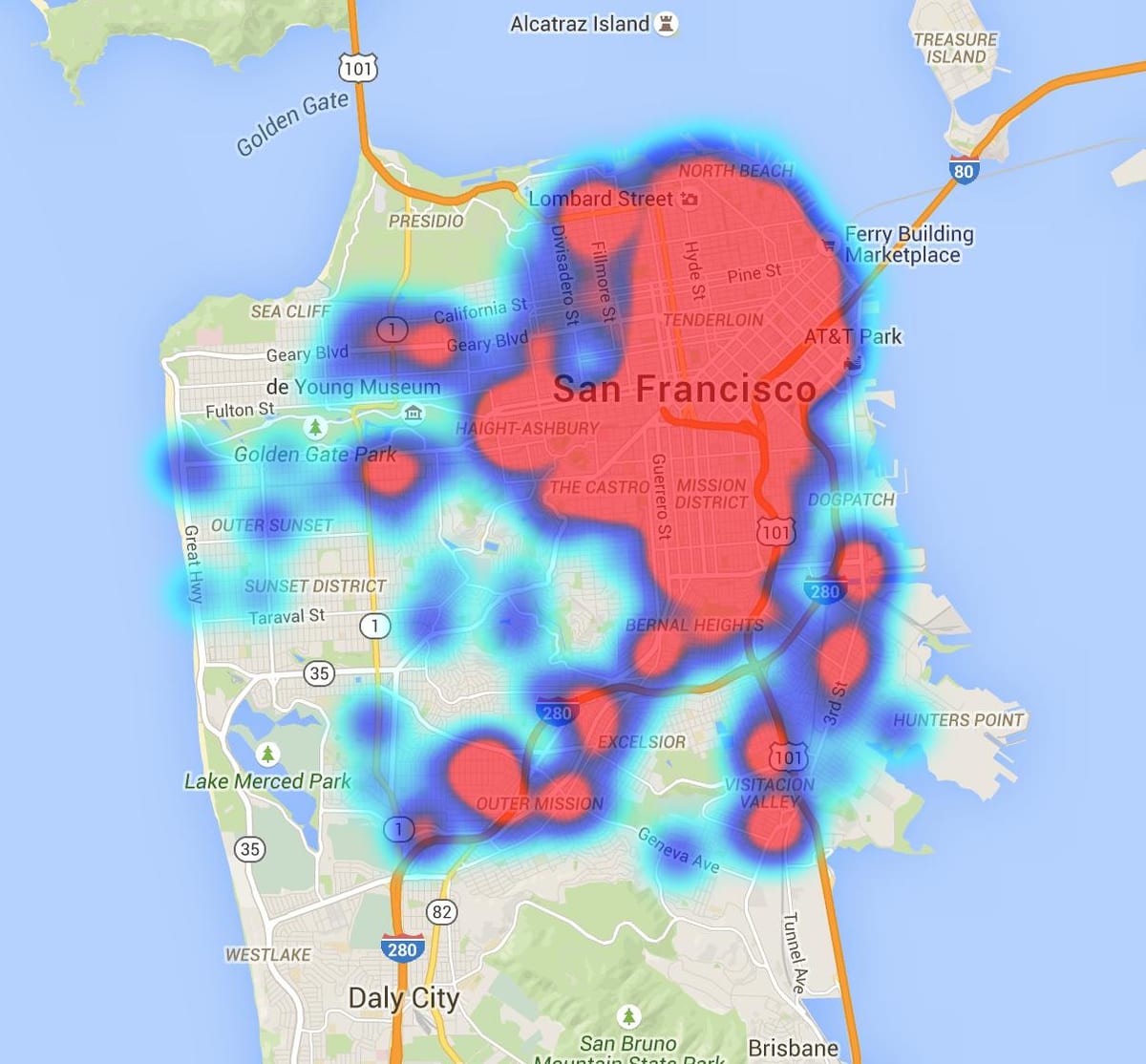 lämpö kartta San Francisco