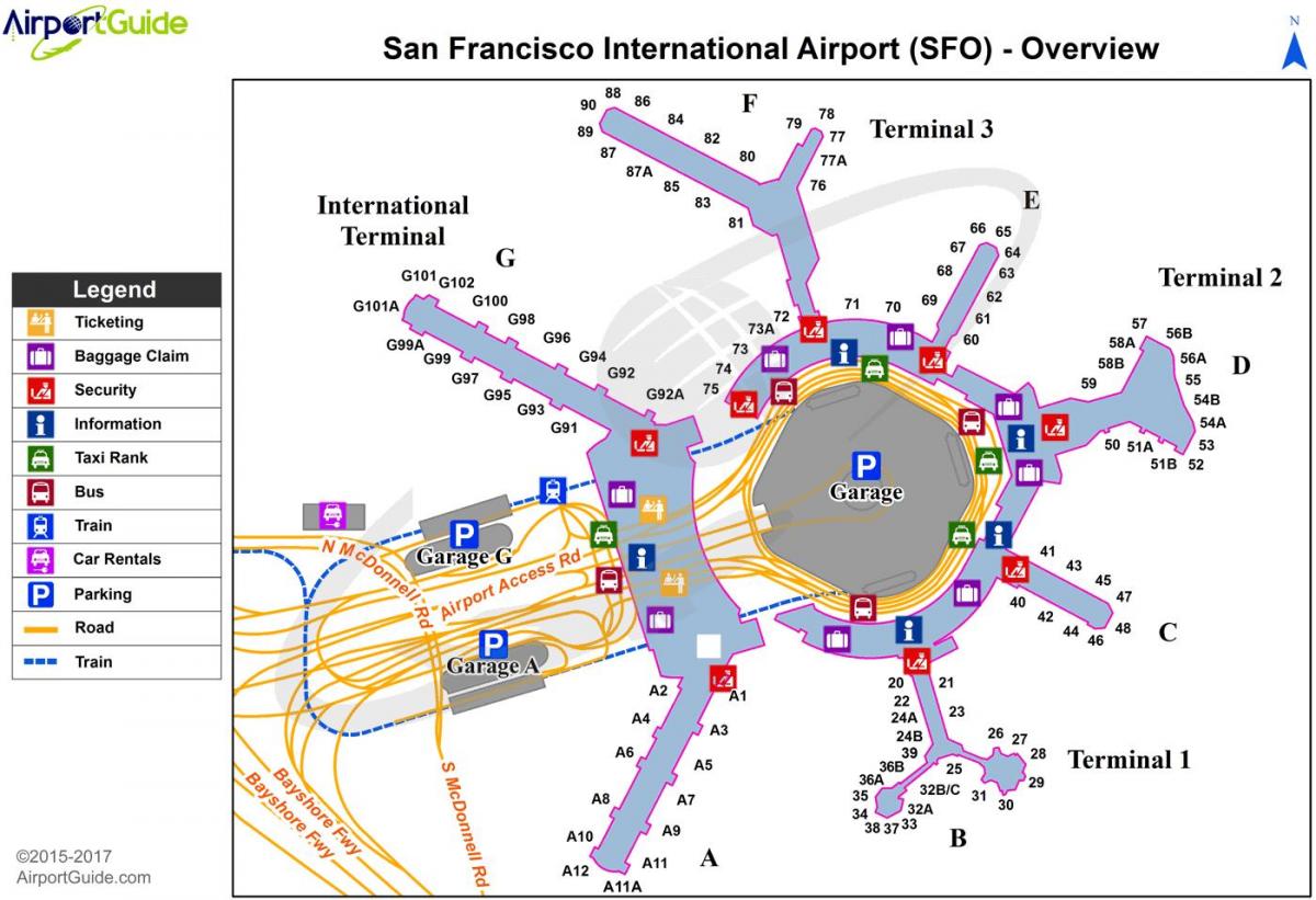 SFO: n kansainvälinen lentoasema kartta