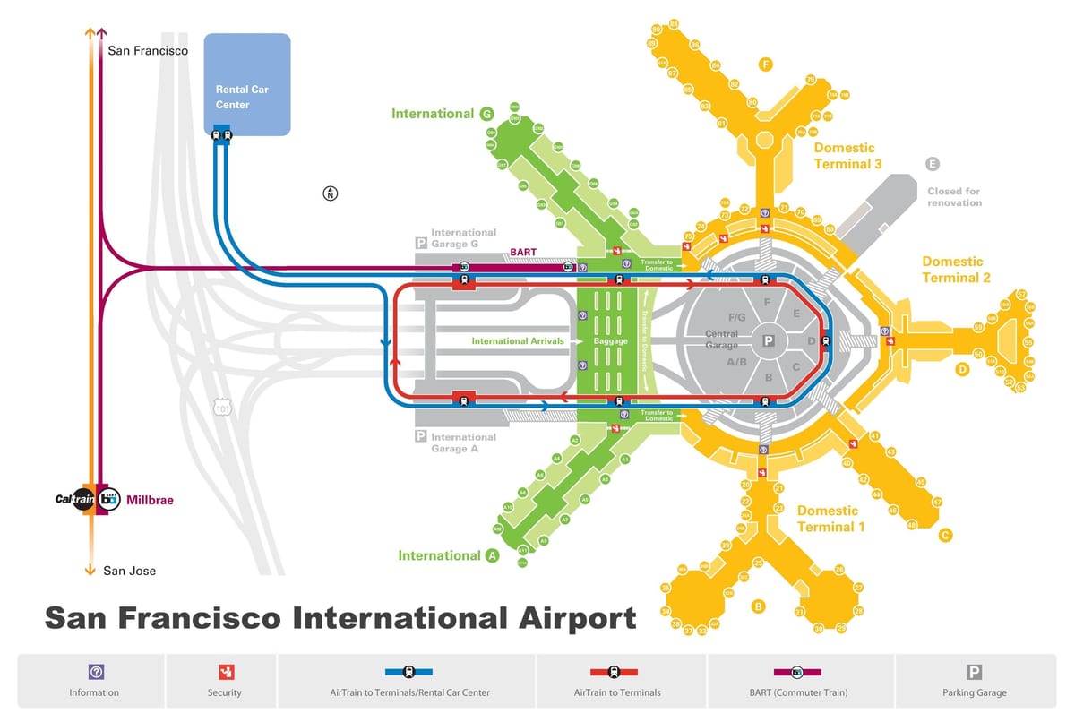 San Francisco airport vuokra-auto kartta
