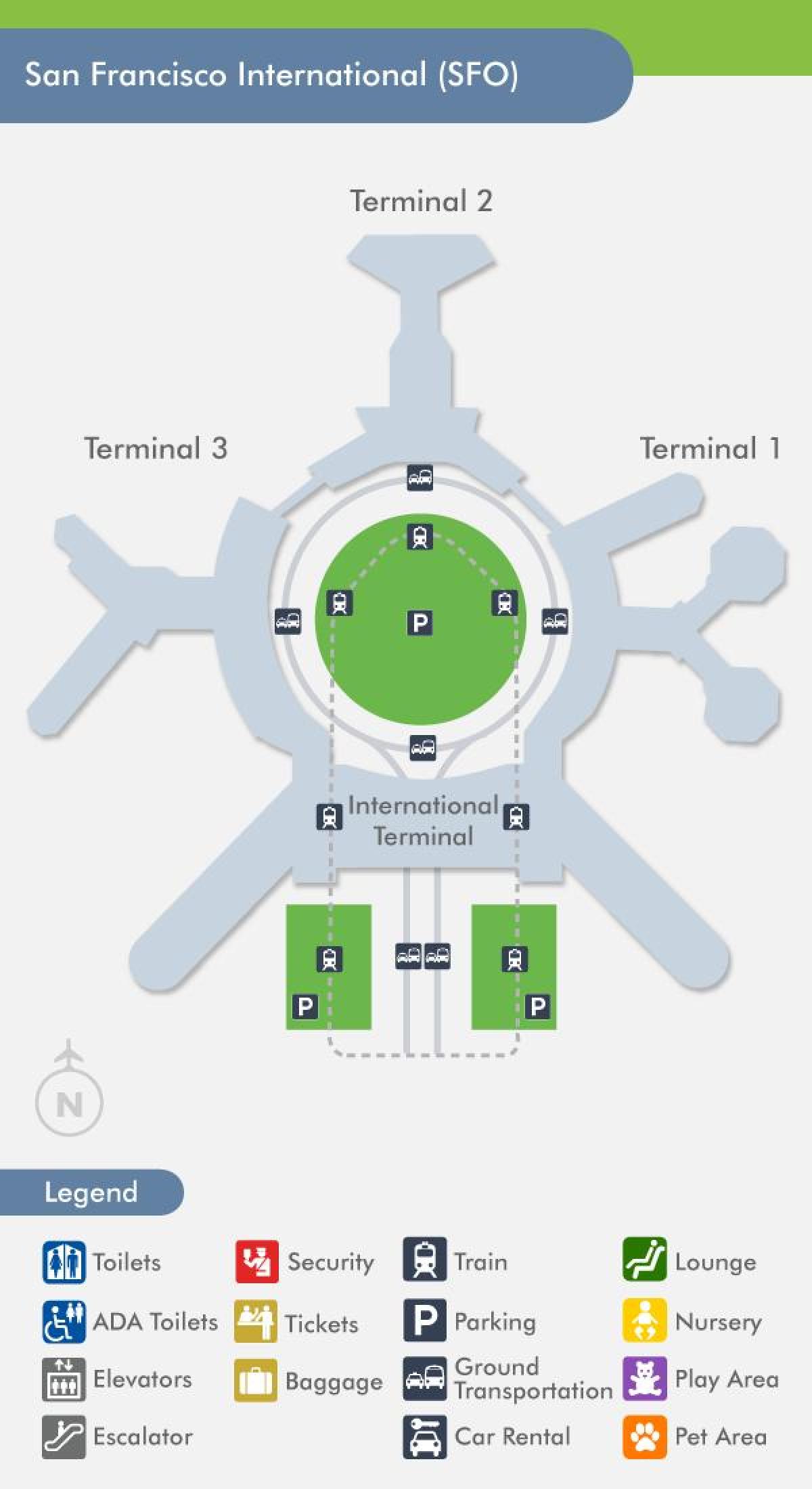Kartta SFO lentokenttä terminaali 1