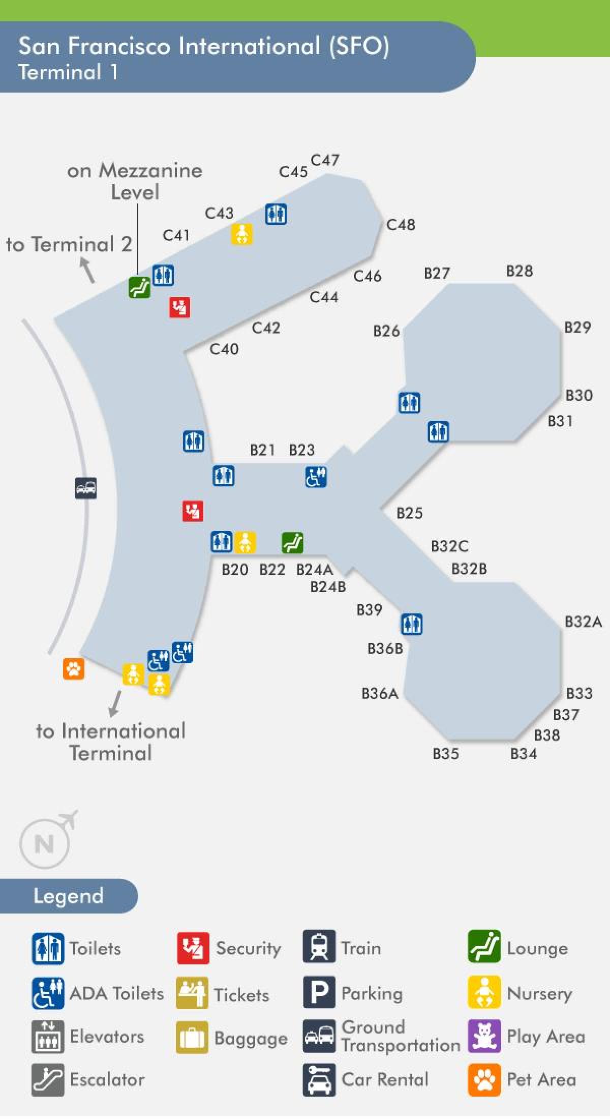 San Francisco lentokenttä terminaali 1 kartta