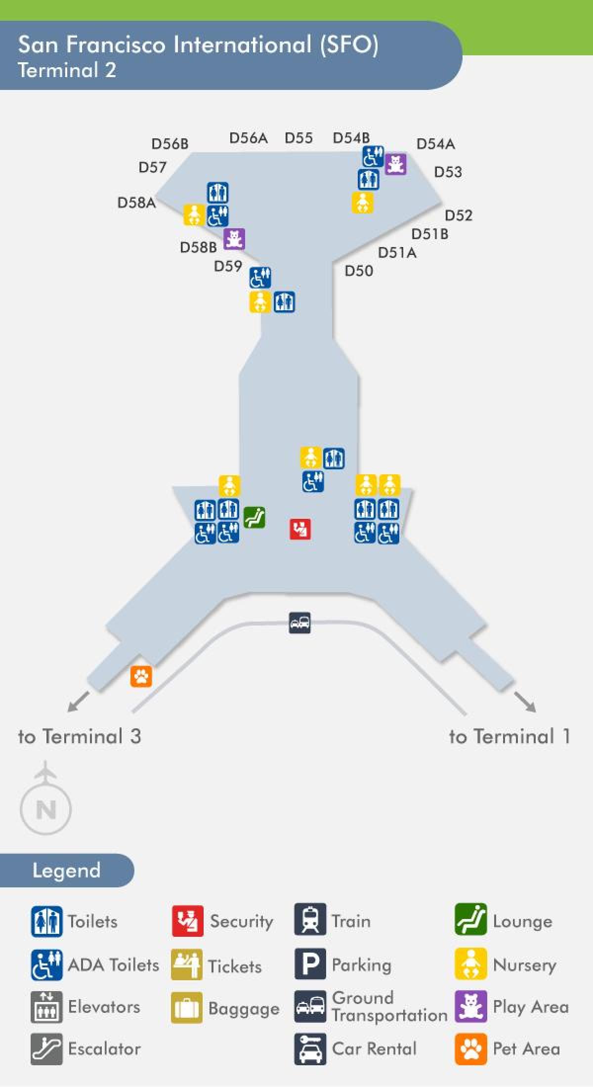 San Francisco lentokenttä terminaali 2 kartta