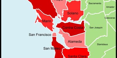 San Francisco bay area läänin kartta