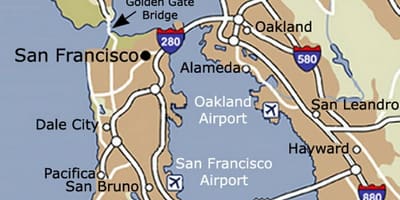 Kartta San Francisco airport ja ympäröivän alueen