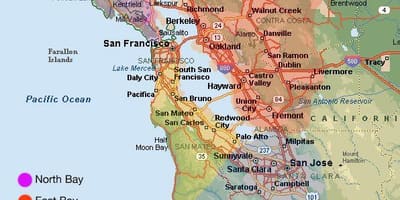 San Franciscon alueen kartta ja ympäröivän alueen