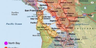 San Franciscon alueen kartta ja ympäröivän alueen